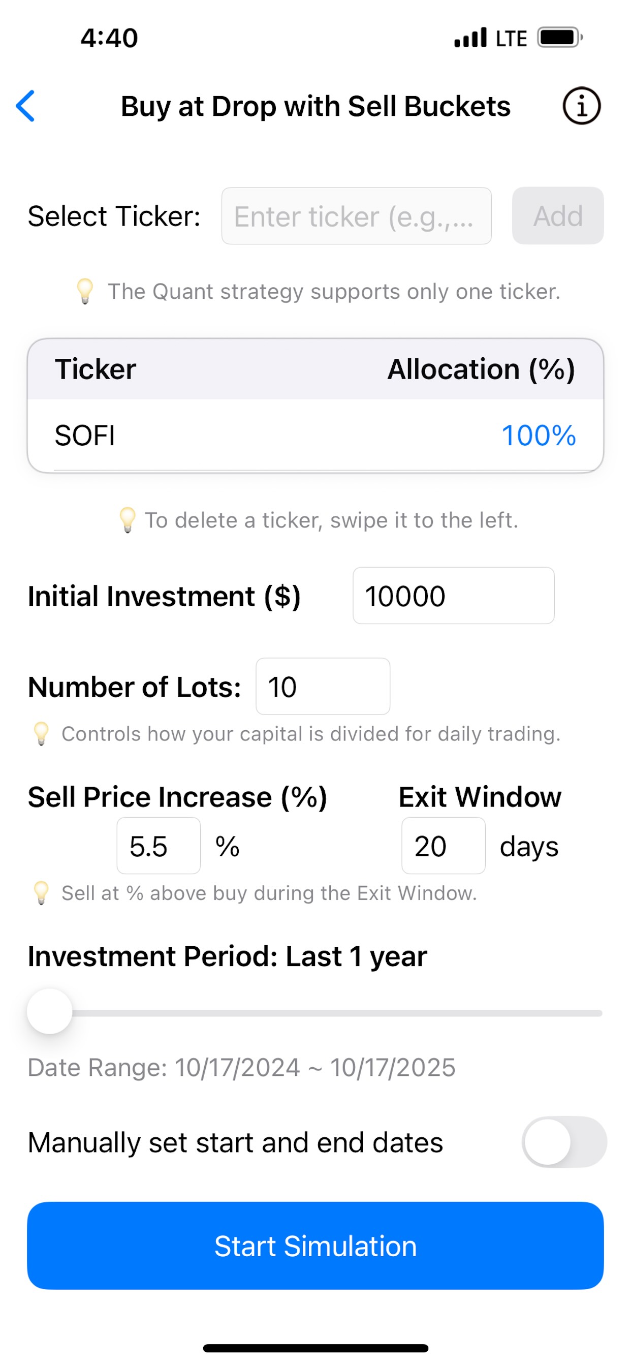 Historical backtest results